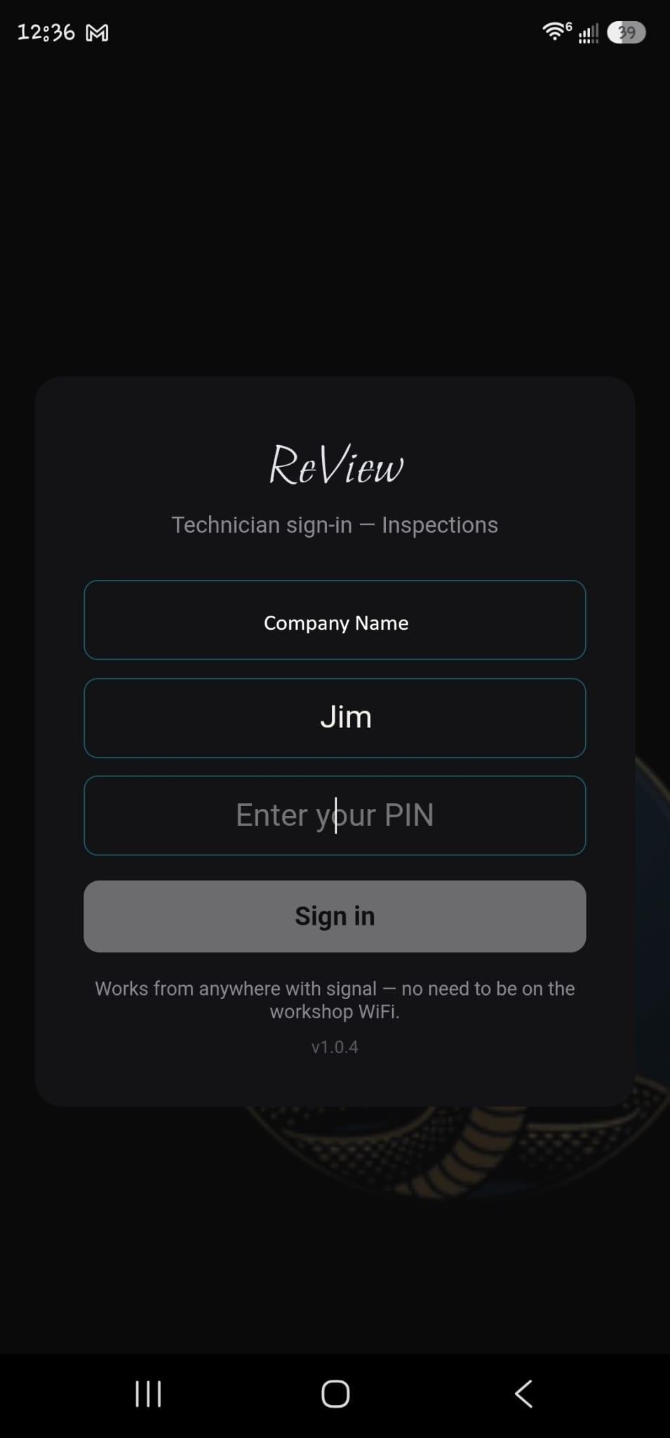 Technician sign-in